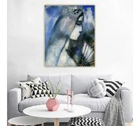 Stampe Marc Chagall《Sposa con ventaglio》Arte su tela Dipinto a olio Famosa opera d'arte Poster Immagine Sfondo da parete Decorazione per la casa (70x110 cm)