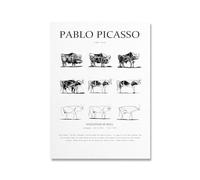 Stampe Picasso Evoluzione del toro Poster Picasso Tela di canapa Arte della parete Picasso Pittura Immagine estetica per la decorazione della parete domestica 50x70cmx1 senza cornice
