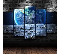 Stampe su Tela,5 Pannelli da Parete Terra e Luna Spazio Natura Murale quadri moderni 5 pezzi soggiorno,Stampa Artistica Tela Divisa in 5 Parti per la casa,Decorazione per camera da letto 150x80cm
