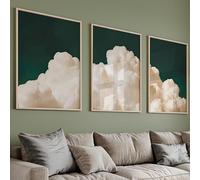 Stampe su tela con nuvole, stampa sopra il letto verde smeraldo, stampe di nuvole sognanti, stampa di nuvole malinconiche, pittura di nuvole nel cielo 60x80cmx3 con cornice