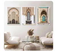 Stampe su Tela di Arte murale Islamica di edifici d'Epoca Poster per Porte in Marocco Immagini di Dipinti murali Musulmani Decorazione del Soggiorno - 40x60cmx3 Senza Cornice