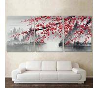 Stampe su tela di grandi dimensioni con fiori moderni, piante astratte, fiori di prugna, arte murale, poster artistici per la casa, grigio e rosso (40x50 cm/3 pezzi senza cornice)