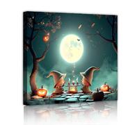 Stampe su tela di Halloween Nonni che fanno il tè al chiaro di luna zucca lanterna Wall Art Poster per soggiorno o camino Wall Decor 30x30cm Innerframe