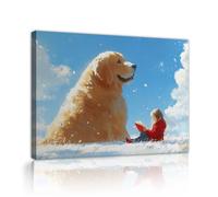 Stampe su tela estetiche moderne Ragazza cane gigante tra le nuvole bianche come la neve Immagini Dipinti Arte parete per la camera da letto Decorazioni per l'ufficio domestico 45x58cm Innerframe