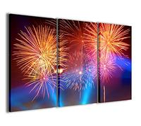 Stampe su Tela, Fireworks Fuochi d'artificio Quadri Moderni in 3 pannelli già intelaiati, canvas, pronto per essere appeso, 100x70cm