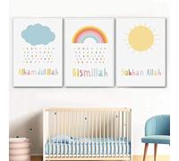 Stampe Su Tela, Immagine Di Bambino, Sole Colorato, Arcobaleno, Nuvola, Stampa Artistica Da Parete, Poster, Quadro Da Parete, Arredamento Per La Casa, 50x70Cmx3 Senza Cornice