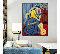 Stampe su tela in stile fauvismo, dipinto a olio, ragazza in giallo e blu con chitarra, riproduzione artistica di Henri Matisse, arredamento per la casa, 35x50 cm, senza cornice.