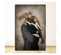 Stampe su tela per pareti Stampa Su Tela Di Animali In Tessuto, Stile Retrò, Arte Murale, Leone Indossa Un Abito, Poster, Lupo, Elefante, Immagine(E,50x70cm)