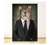Stampe su tela per pareti Stampa Su Tela Di Animali In Tessuto, Stile Retrò, Arte Murale, Leone Indossa Un Abito, Poster, Lupo, Elefante, Immagine(UN,50x70cm)