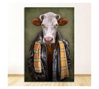 Stampe su tela per pareti Stampa Su Tela Di Animali In Tessuto, Stile Retrò, Arte Murale, Leone Indossa Un Abito, Poster, Lupo, Elefante, Immagine(G,50x70cm)