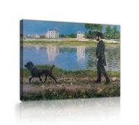 Stampe su tela Riverside Scenery Richard Gallo di Gustave Caillebotte e il suo cane Poster d'arte murale per soggiorno camera da letto Office Decor 50x65cm Innerframe