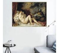 Stampe su tela Tiziano Vecellio《Danae riceve la pioggia d'oro》Dipinto a olio, opera d'arte, poster, quadro, decorazione da parete per la casa (70x100 cm)