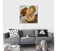 Stampe su tela William Adolphe Bouguereau, dipinto "Amore e Psiche", opera d'arte romantica, decorazione per la casa, grande 50x50 cm, senza cornice.