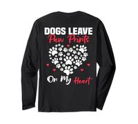 Stampe sul Retro con Scritta Dogs Leave Paw Prints on My Heart Maglia a Manica