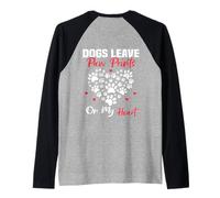Stampe sul Retro con Scritta Dogs Leave Paw Prints on My Heart Maglia con Maniche Raglan