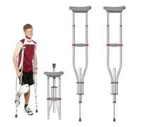 Stampelle Ascellari Pieghevole, 2 Pezzi Ortopediche Regolabili in Altezza Leggere in Alluminio con Manici Imbottiti e Piedini Antiscivolo per Persone con Difficoltà Motorie, Stampelle Fino a 150kg