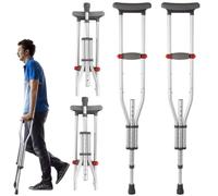 Stampelle regolabili sotto le ascelle, stampelle pieghevoli in lega di alluminio con supporto ascellare morbido, stampelle in alluminio leggero, gamma di altezza da 38,6 a 158 cm