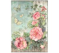 Stamperia Carta di riso per decoupage, formato A4, motivo: casa di rose, angoli con fiori