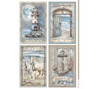 Stamperia Carta di riso per decoupage, formato A4, motivo: Silent Sea, 4 biglietti