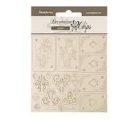 Stamperia - Decorative Chips for Scrapbooking, Albums, Card Making, and Bullet Journalling, Laser Cut Cardboard Shapes, Easy to Glue, Perfect for Crafts and Gifting (Master of Magic, Playing Cards)