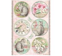 Stamperia International KFT Stamperia - Carta di riso formato A4, motivo: orchidee e gatti, 6 tondi, multicolore, 20,8 x 29,5 cm