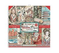 Stamperia International Stamperia-SBBL95 - Blocco per scrapbooking, double face, motivo: Sir Vagabond in Giappone, rosso, verde acqua, marrone, 30,5 x 30,5 cm