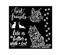 Stamperia Stencil Spesso 18 x 18 cm Orchidee e Gatti Best Friends, Crema, 7.9 x 9.8 in