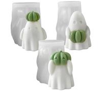 Stampi a lume di candela, stampo in silicone fantasma, 3pcs simpatico fantasma 3d con stampi in silicone di Halloween di zucca, non stick e riutilizzabili per candele, cera, sapone, argilla, cerotto