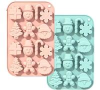 Stampi da forno natalizi, stampi in silicone natalizi 2 pezzi per cioccolato Albero/pupazzo di neve/Babbo Natale/neve/bastoncino di zucchero/omini di pan di da forno per Capodan