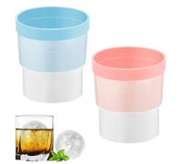 Stampi Ghiaccio Silicone, 5,9 cm Set di 2 Cubetti Ghiaccio Grandi Rotondi Sfera a Tenuta Sstagna con Coperchio 2 in 1 Facile Sformatura Perfettamente Rotondo per Ghiaccio per Cocktail Blu Rosa