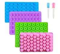 Stampi gommosi, 4 pezzi di cioccolato in silicone antiaderente, mini dinosauro, forma di orso, cuori e mini stampi in silicone a ciambella con 2 gocce di cioccolato stampo