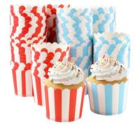 Stampi in Carta Robusta Rossi e Blu, Pirottini per Cupcake e Muffin 100 Pezzi, Cupcake Wrapper per Dessert, Pirottini Carta Cupcake Forno Cottura Strisce, pirottini di Carta per Cupcake e Muffin