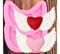 Stampi in resina a forma di fiore, 9,5 x 7,7 cm, 3D, a forma di cuore, in silicone, con ali di matrimonio, topper per cupcake, decorazioni per torte, torte, caramelle, argilla, cioccolato