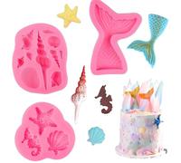 Stampi in Silicone a Forma di Sirena Stampo coda Sirena Conchiglie Sirenetta Seashell cavalluccio marino stelle marine Mold per decorare torte e cupcake cioccolato,3 Pezzi