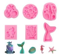 Stampi In Silicone A Tema Sirena Per Torte, 6PZ Stampi in Silicone per Fondente a Tema Marino Stampo, 3D Animale Oceano Moule en Silicone, Decorazione Torta al Cioccolato, Stampo Decorazione
