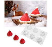 stampi in silicone natale, stampi silicone con fori per Bigné, Pudding e Cubi di Ghiaccio, 6 Fori Forma di Christmas Hat, Bianco