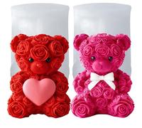 Stampi in Silicone per Candele 3D a Forma di Orso, Confezione da 2 Stampi per Candele a Forma di Orso e Fiore, Stampi in Silicone, Stampi per Candele Fai da Te per Saponi Fatti in Casa