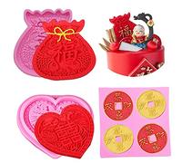 Stampi in silicone per cioccolato, Congratulations on Fat Choi/Blessing Bag/Double Happiness Character/Candy/Firecracker Chinese Element Silicone Mold(3pcs)