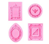 Stampi in Silicone per Cornici Portafoto, 4pcs Stampi in Silicone Stile Barocco, Stampo in Silicones Fondente, Adatto per Decorazioni di Cupcake, Cioccolato, Caramelle, Pasta Polimerica, Colla