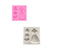 Stampi In Silicone Per Pasta Di Zucchero Set Da 2 Pezzi: Vestito Da Principessa Cappello Da Sole Scarpe Con Tacco Alto Borsetta Stampo Per Fondente Decorazione Per Torta Al Cioccolato Grigio Rosa