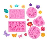 Stampi In Silicone Per Pasta Di Zucchero Set Di 5 Stampi Per Fondente A Forma Di Farfalla Rosa Girasole E Foglia Per Decorare Torte Al Cioccolato Colore Rosa