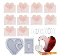 Stampi in silicone per resina fai da te con cuori 3D e coniglio pasquale + base + perline + 10 biglietti augurali arancioni, kit decorazioni creative per regali e decorazioni casa