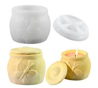 Stampi in silicone, stampo in silicone a forma di farfalla con coperchio, tazze per candele in silicone, stampi in silicone per candele fai da te, barattoli di conservazione, portagioie (L)