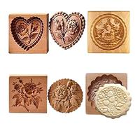 Stampi per biscotti in legno da 4 pezzi, stampi per pasta frolla con 4 modelli diversi intagliati in 3D per biscotti antiaderenti da 3, 9 pollici riutilizzabili per la cottura al forno
