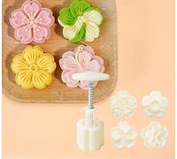 Stampi per biscotti Mooncake, Set di stampi for Mooncake a forma di fiore 3D con 4 timbri floreali bianchi da 30 g, 50 g e 63 g(50g)