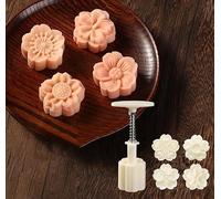 Stampi per biscotti Mooncake, Set di stampi for Mooncake a forma di fiore 3D con 4 timbri floreali bianchi da 30 g, 50 g e 63 g(30g)