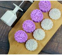 Stampi per biscotti Mooncake, Stampo for Mooncake a forma di fiore con 4 timbri for biscotti, 50 g, bianco, confezione da 1 set(D)