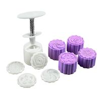 Stampi per biscotti Mooncake, Stampo for Mooncake a forma di fiore con 4 timbri for biscotti, 50 g, bianco, confezione da 1 set(A)