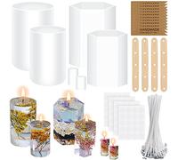 Stampi Per Candele 6 Pezzi Pilastro Esagonale/Cilindro Stampi In Silicone Per Candele Con 50 Stoppini,4 Porta Stoppini,10 Etichette a Coda Di Rondine e 3 Adesivi,Per Candele Profumate Stampi In Resina