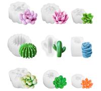 Stampi per Candele，9pcs Stampi in Silicone per Candele，Set di stampi in silicone per cactus e piante grasse e Fiori, Per realizzare candele per aromaterapia, Stampi per sapone e fiori di candela